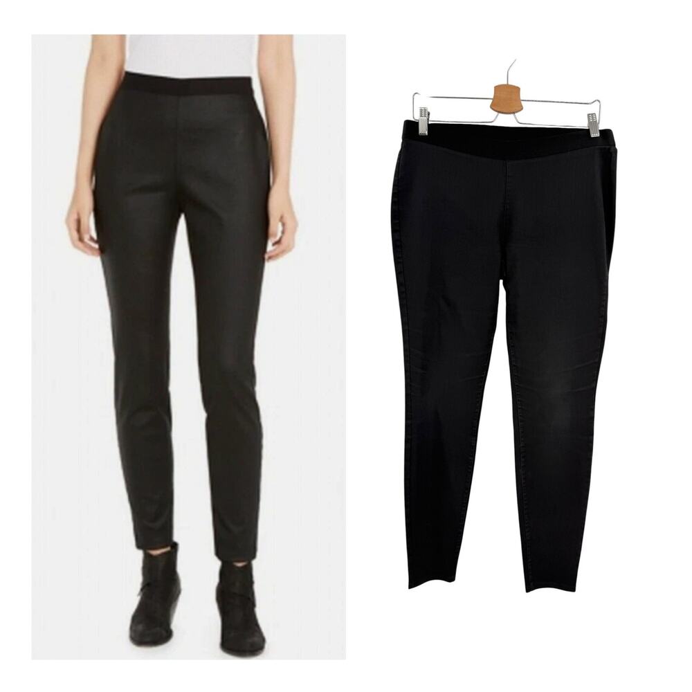 Eileen Fisher Black Coated Organic Cotton Pull On‎ Leggings Pants Size Medium